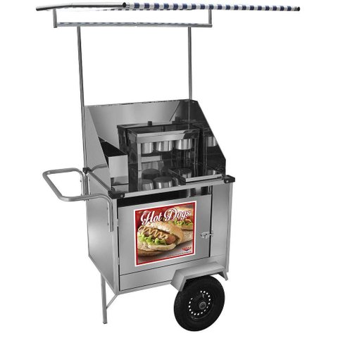 Carrinho de Hot Dog Cefaz Simples Inox Pneumáticas e Toldo S08p/t