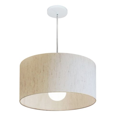 Lustre Pendente Cilíndrico Vivare Md-4204 Cúpula em Tecido 45x25cm - Bivolt - Linho Bege - Bivolt