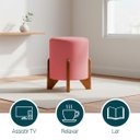 Ver imagem 3 de Kit 2 Puffs Decorativos Eloah Suede Redondo Assento Extra para Sala Quarto Pufe com Pés de Madeira