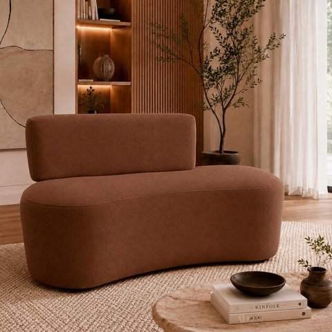 Sofá Decorativo Orgânico Curvo Sala de Estar Feijão 120 cm - Paraná Metal:Marrom