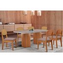 Ver imagem 1 de Conjunto: Mesa Sala Jantar Maldivas Curvo 180cm + 6 Cadeiras Havana Naturale/off White - Linho