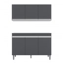 Ver imagem 1 de Balcão Gabinete Manu 120 Cm S-tampo e Armário Aéreo Andreia 120cm Cinza