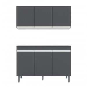 Balcão Gabinete Manu 120 Cm S-tampo e Armário Aéreo Andreia 120cm Cinza