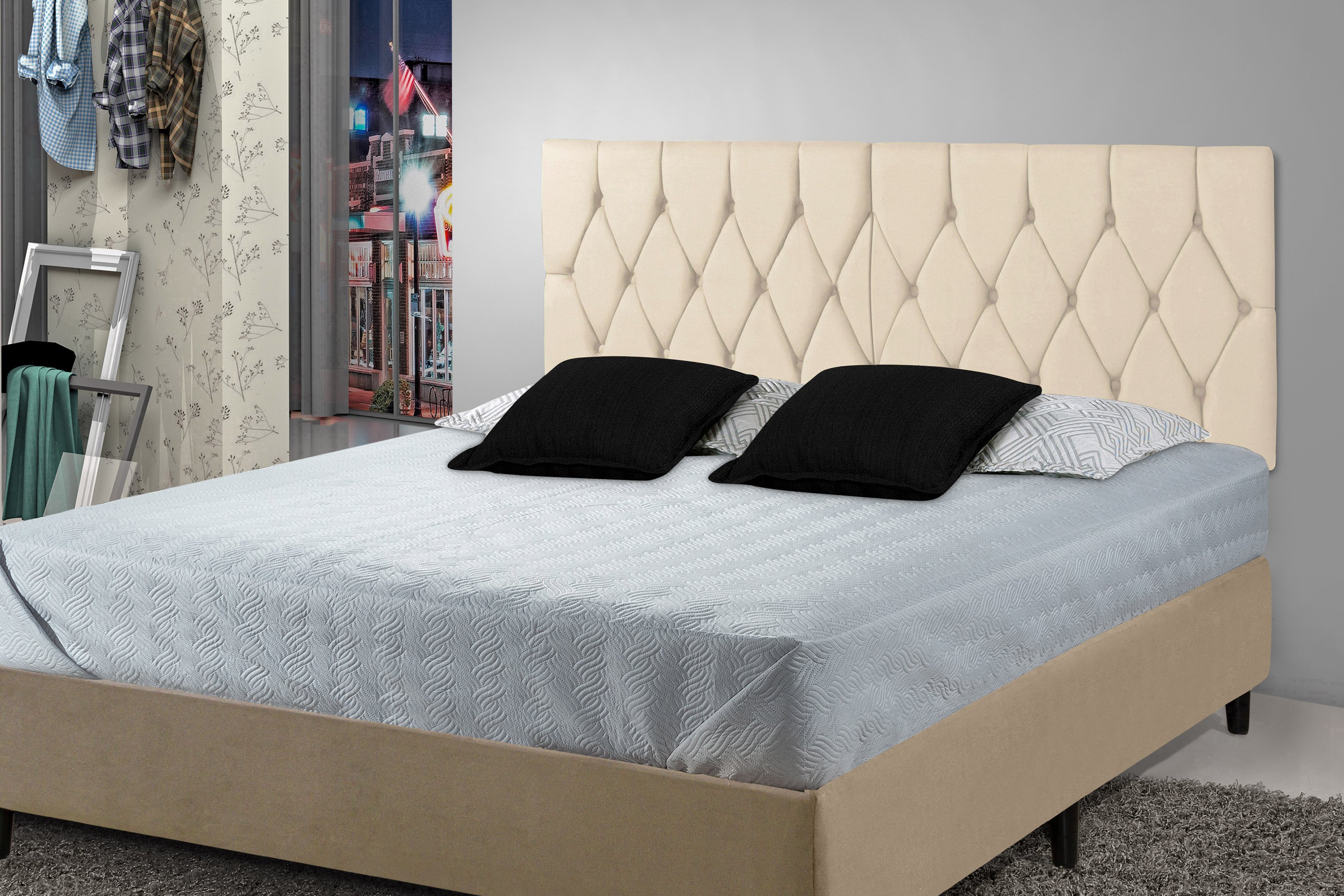 Cabeceira Painel Dubai Deluxe Estofada Queen Size Areia - 1,60 metros