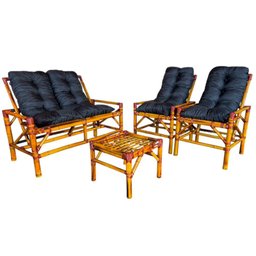 Kit Sofá + 2 Poltronas + Mesa Bambu Varanda Assento Estofado - 1
