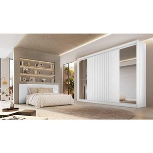 Guarda Roupa Casal 3 Portas 6 Gavetas Flex Vitoria 100% Mdf Móveis Europa com Espelho Branco
