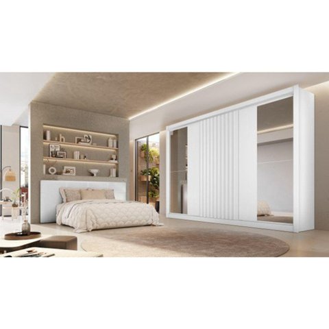 Guarda Roupa Casal 3 Portas 6 Gavetas Flex Vitoria 100% Mdf Móveis Europa com Espelho Branco