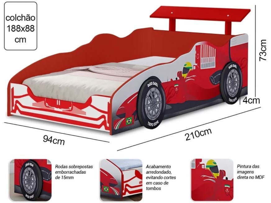 Cama Infantil Carro Corrida Formula 1 Vermelho - 3