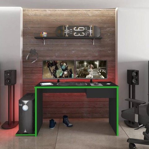 Mesa para Computador Notebook Desk Game Drx 8000 1 Gaveta - Mpozenato - Preto/Verde