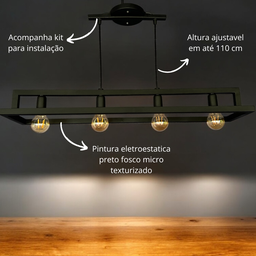 Lustre Pendente Estilo Industrial Preto Fosco Terra Salutte - 2