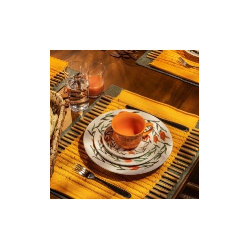 Aparelho De Jantar E Chá 20 Peças Lírios Cerâmica Biona