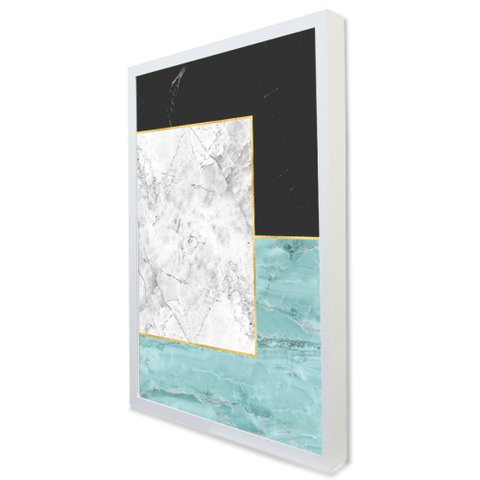 Quadro Decorativo Caixa Geométrico Quadrado Marmorizado Tacolado Moldura Caixa 3cm Preta com Vidro 8