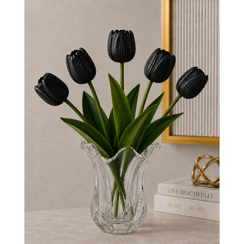 Kit 5 Tulipas Preto Artificiais Flores Decorativas Realistas para Decoração
