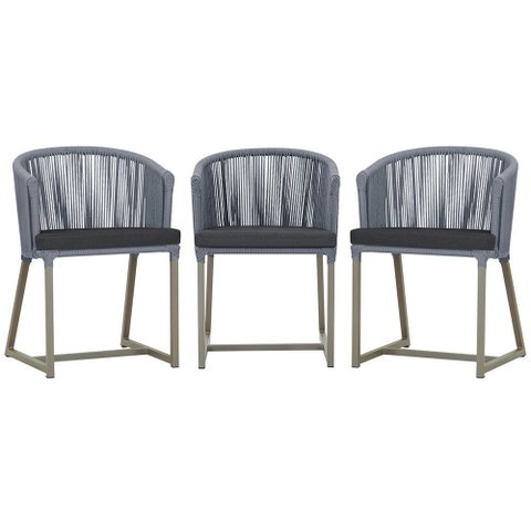 3 Cadeiras de Jantar Área Noronha em Alumínio com Pintura Fendi Corda Náutica E11 Trama Original