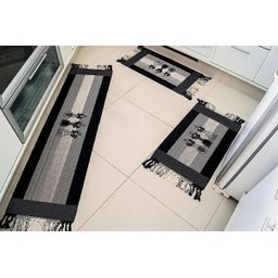 Jogo de Tapete Cozinha Biju Preto Talher com 3 Peças - 1