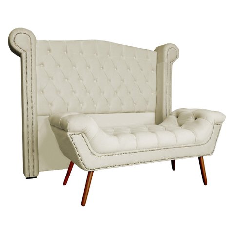 Conjunto Sienna Cabeceira e Recamier King 195 Cm Suede Marfim - LM DECOR