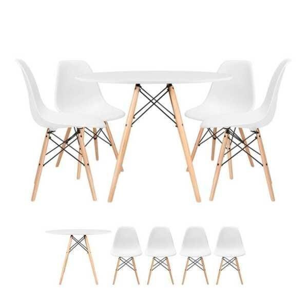 KIT - Mesa Eames 100 cm + 4 cadeiras Eames DSW - Branco NEW