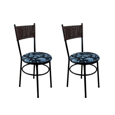 2 Cadeiras Pretas para Cozinha Viena Marrom:Floral Preto