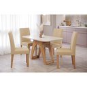 Ver imagem 1 de Conjunto: Mesa Sala Jantar Carol c/ Tampo Madeirado c/ Vidro 130cm + 4 Cadeiras Maia Nature/Off