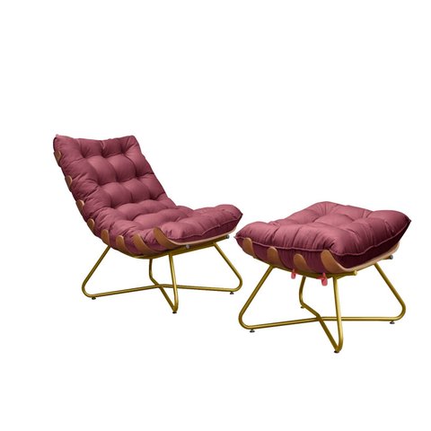 Poltrona Decorativa Costela com Puff Eva Dourado Mad-bordo