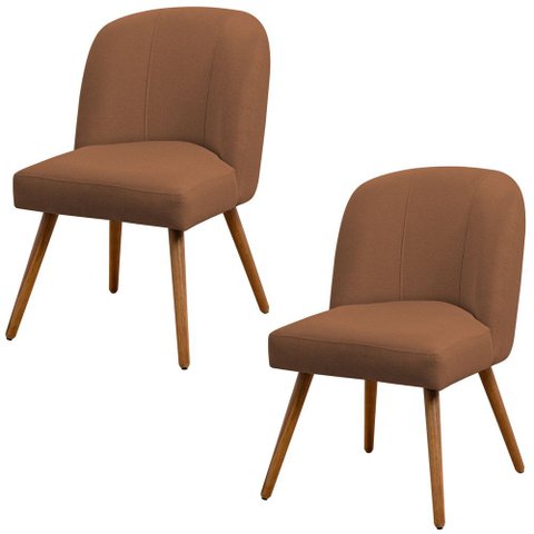 Kit 02 Cadeiras de Jantar Cléo Pés Palito Linho Terracota - Nexta Casa