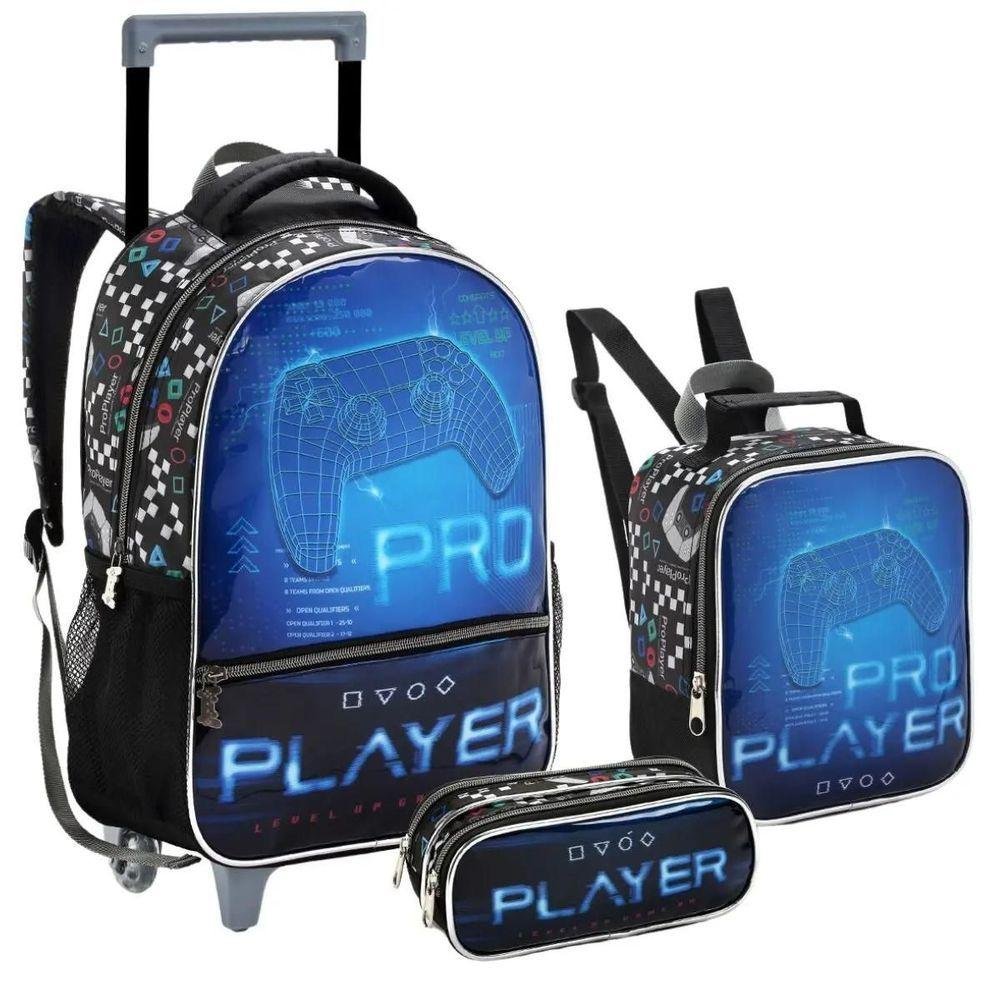 Kit Mochila Rodinha Lancheira Estojo Vídeo Game Play Pro Player Seanite - 1