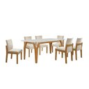 Ver imagem 2 de Conjunto Sala de Jantar Mesa Ágata Tampo Vidro/MDF com 6 Cadeiras Mônaco Cinamomo/Off White/Suede