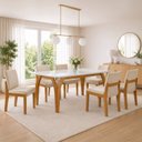 Ver imagem 1 de Conjunto Sala de Jantar Mesa Ágata Tampo Vidro/MDF com 6 Cadeiras Mônaco Cinamomo/Off White/Suede