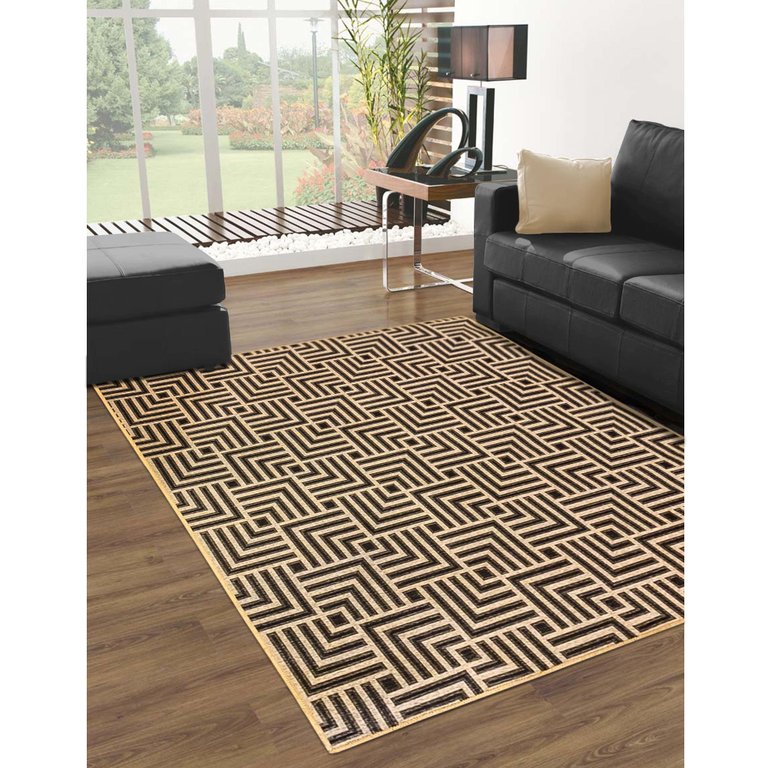 Tapete Sala Moderno Geometrico Tabuleiro 150X200 Cm Bege 72