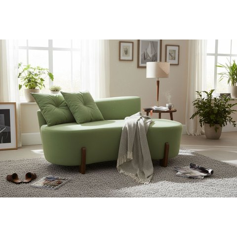 Namoradeira Sofá Feijão Luna 130cm Orgânica Bouclé Verde