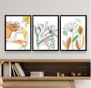 Ver imagem 2 de Kit 3 Quadros Decorativos Flores Soft aquarela 45x34cm - com Vidro:madeira Branca
