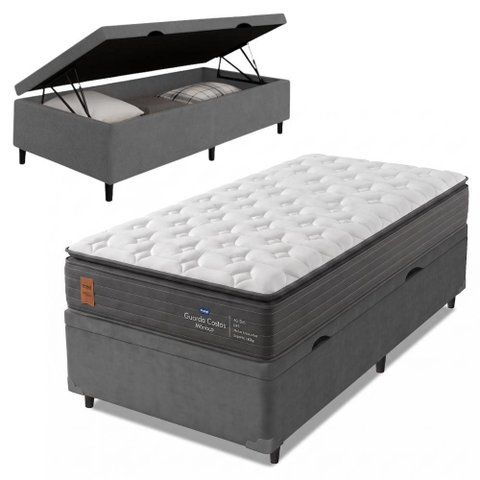Cama Box Baú Solteiro Molas Ensacadas Pillow Super Monaco 88x188x75cm Probel - Suporta até 180kg