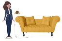 Ver imagem 4 de Recamier Decorativo Divã Dubai Couro Amarelo Pés Madeira Ms Decor