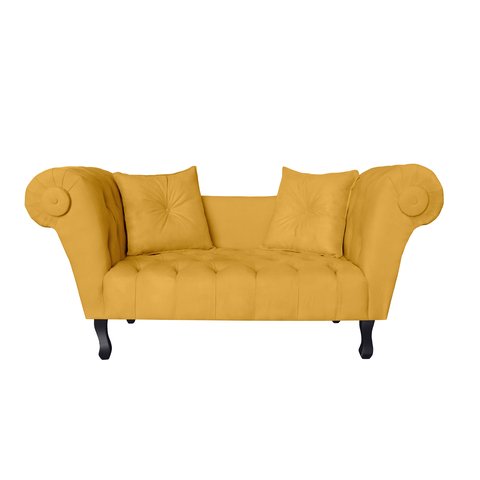 Recamier Decorativo Divã Dubai Couro Amarelo Pés Madeira Ms Decor