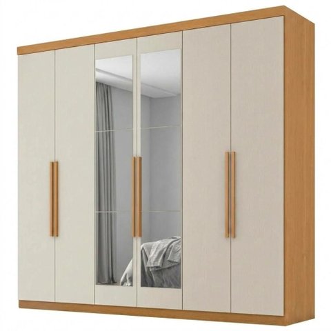 Guarda Roupa Casal 6 Portas com Espelho Eviden 230 cm Zanz Cinamomo Areia