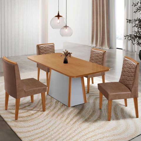 Mesa de Jantar Diane 120cm Tampo MDF Lam 4 Cade Eloise Moderna Tork Naturale Off White