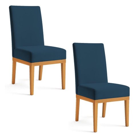 Kit 2 Cadeiras de Jantar Brisa Suede Azul Marinho Base de Madeira - Pallazio