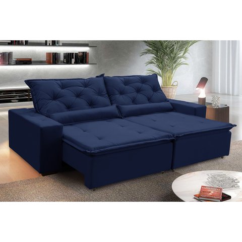 Sofá Sevilha Retratil e Reclinavel 2,52 Mts Suede Azul Sd Estofados