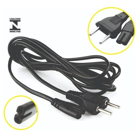 Cabo De Força Bipolar 8 p/ Fonte Notebook, Impressora e Radio 1.5 Mts