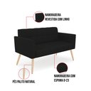 Ver imagem 5 de Kit 1 Sofá Namoradeira e 2 Poltronas Elisa Linho Preto A79 Pés Palito Natural - D’Rossi