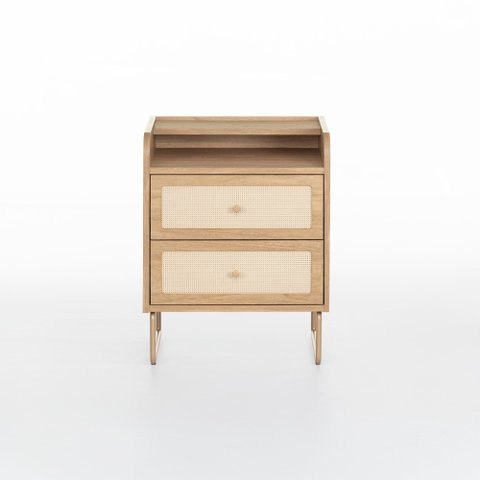 Mesa de Cabeceira Lys 2 Gavetas 1 Prateleira 43 Cm X 38 Cm Tauari/dourado - Telinha Rattan