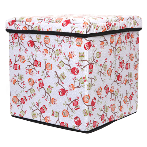 Puff Baú Organibox 36x39x36 Estampa Corujinha