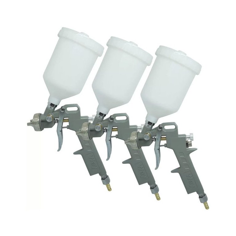 Kit 3 Pistolas Pintura Gravidade Convencional Profissional 3 Bicos 1,2 1,5 1,8mm Importway IWPPG-3B