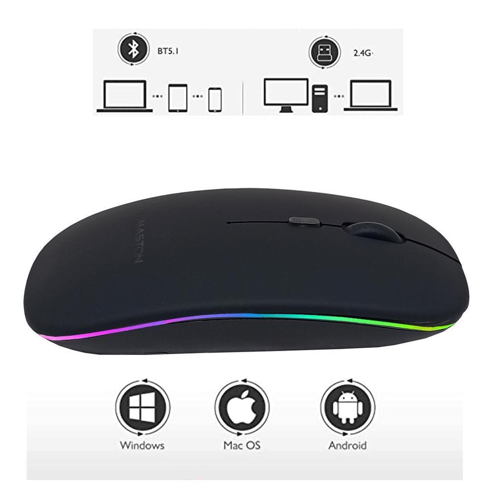 Mouse sem Fio H'maston Bluetooth Usb Recarregável com Led - 8