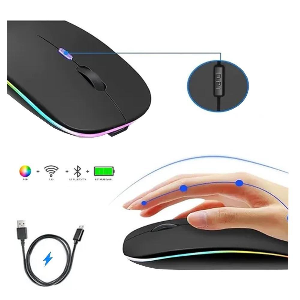 Mouse sem Fio H'maston Bluetooth Usb Recarregável com Led - 10