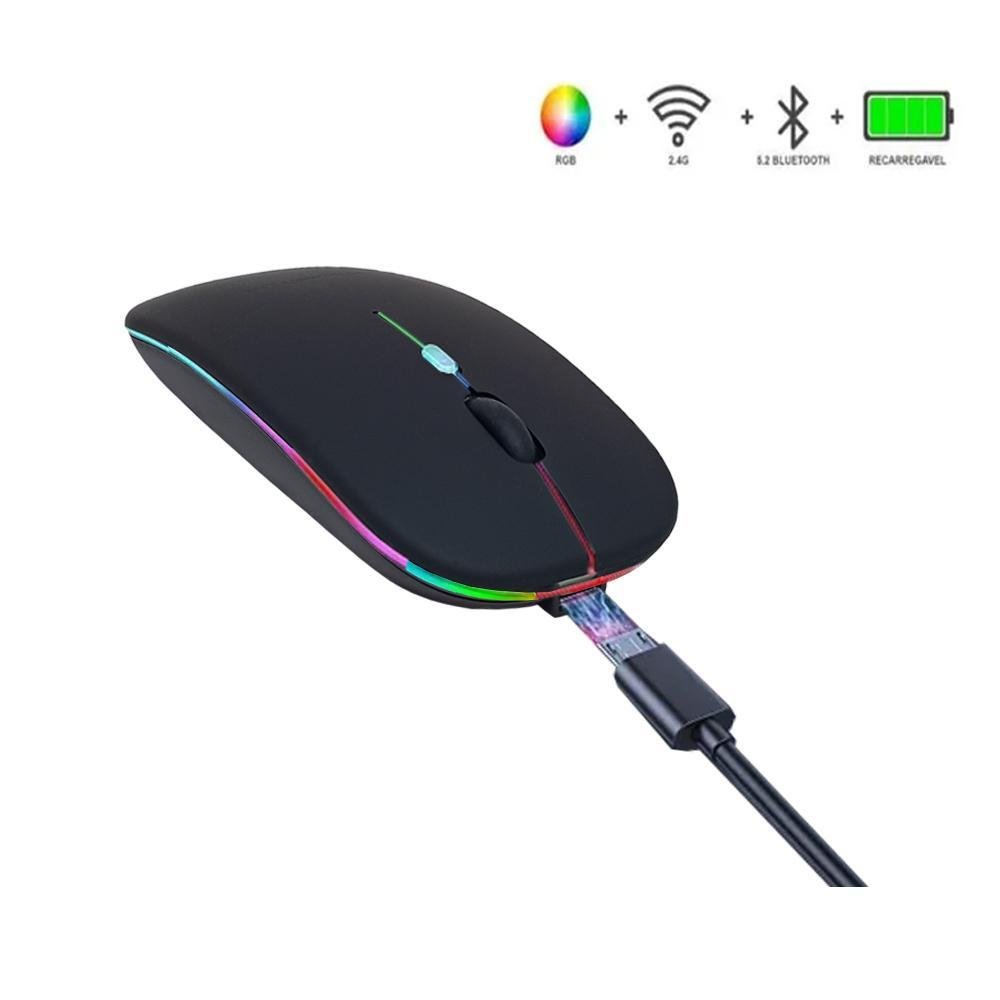 Mouse sem Fio H'maston Bluetooth Usb Recarregável com Led - 6