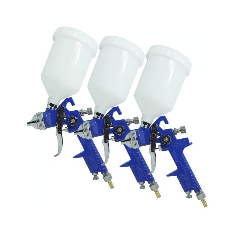Kit 3 Pistola Pintura Gravidade Profissional HVLP 2 Bicos 1,4 1,7mm 600ml Importway IWPPHVLP-2B