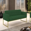 Ver imagem 1 de Sofá Namoradeira Elisa Veludo Verde Base Metálica Industrial Dourado - D'Rossi