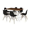 Ver imagem 2 de Mesa Jantar Industrial Retangular Amêndoa 137x90cm Base V Ferro Branco com 6 Cadeiras Preta Eames Ma