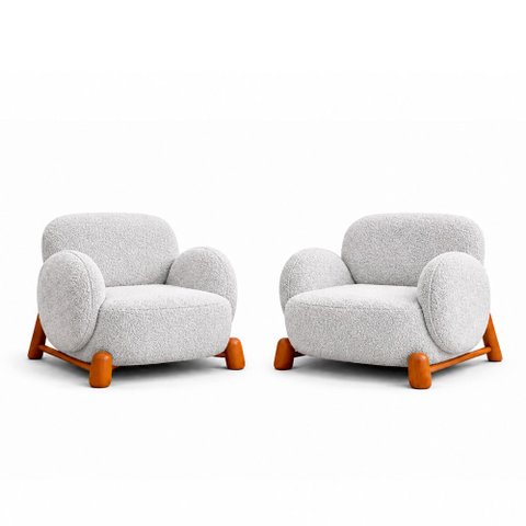 Kit 2 Poltronas Decorativas Maysa Bouclé Cinza - Sallar Home